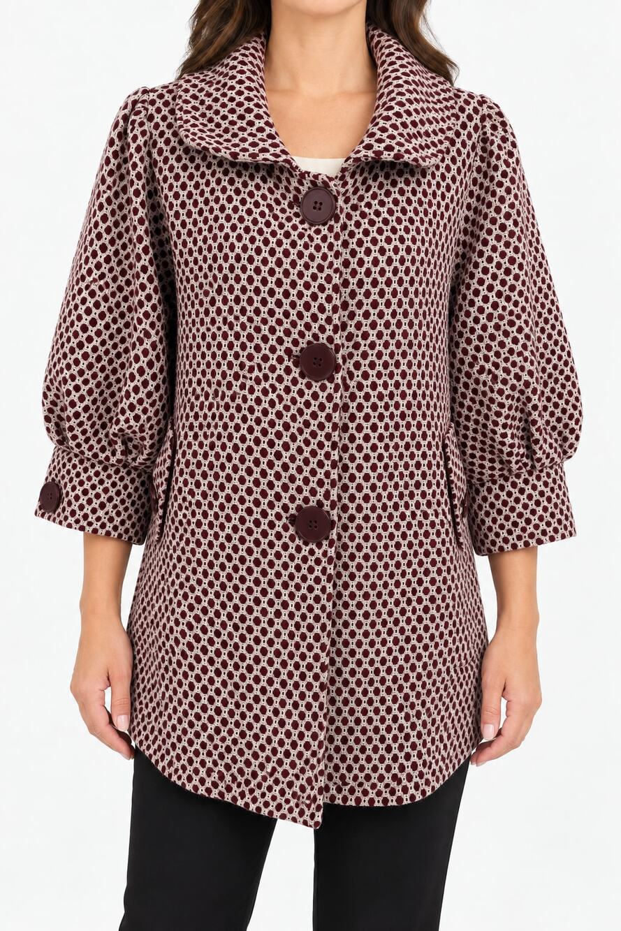 Hazel X Anthropologie Women's Burgundy Textured Lattice 3/4 Sleeve Jacket Large